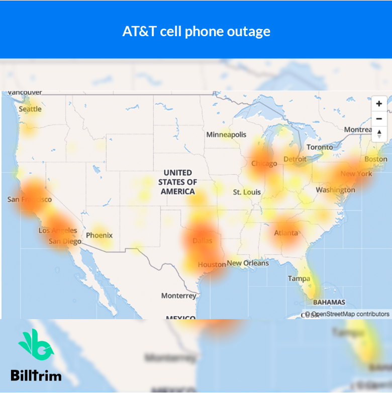 Map showing cell phone outage